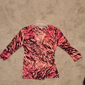 Jennifer Lopez Pink and Black Patterned Blouse, Size Small